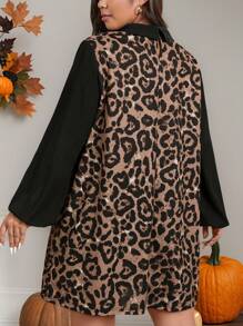 SHEIN LUNE Rochie A-Line cu imprimeu leopard de marimi plus, rochie de petrecere de sarbatori - Multicolor - Vizualizare 2