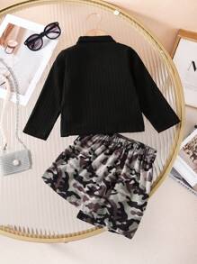 Bộ áo cổ cao màu đen và chân váy in họa tiết cây khô cho bé gái mùa xuân/thu, thích hợp mặc ngoài trời - Nhiều màu - Xem 5