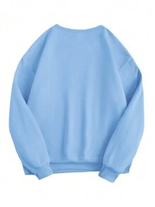 SHEIN EZwear 女士圆领蓝色字母印花宽松休闲运动衫 - 藍色 - 查看 2