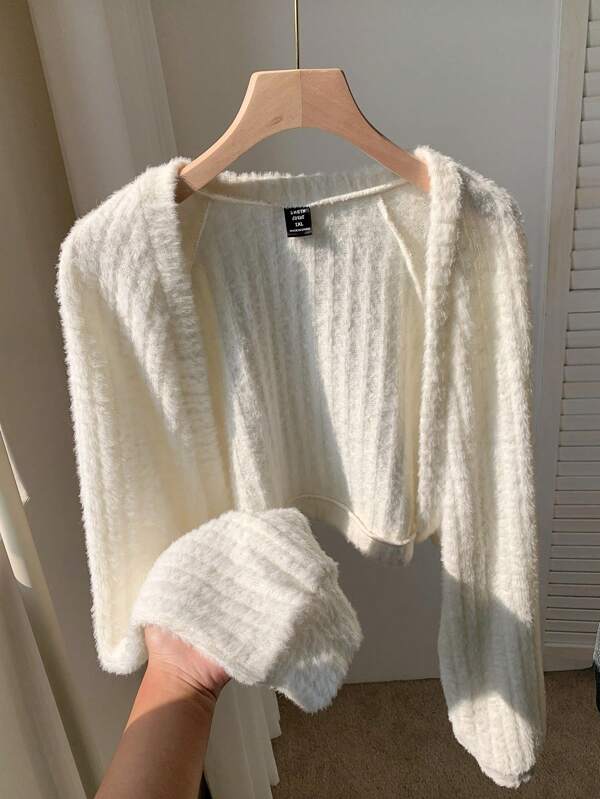 Comfortcana Cárdigan corto y de unicolor con pelaje para mujer de talla grande, otoño/invierno