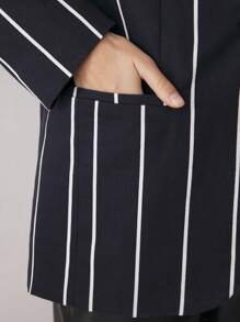 BizChic Women's Casual Commute Striped Print Blazer - Black - View 7