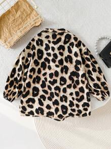 SHEIN Leap Crew 年轻女孩编织宽松休闲豹纹衬衫 - 摩卡棕 - 查看 2