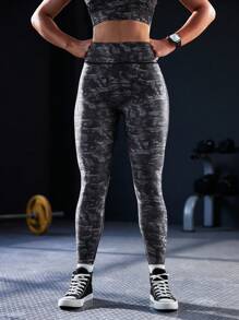 Powerista 女士高腰扎染印花运动瑜伽紧身裤 - 黑色 - 查看 2