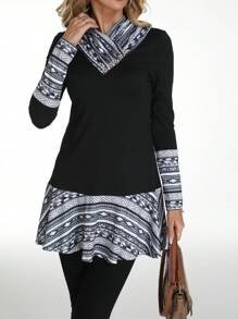 EMERY ROSE Camiseta de mujer con estampado gráfico y patchwork, camisetas gráficas casuales y minimalistas para uso diario