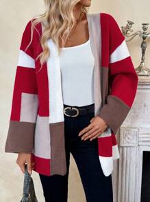 EMERY ROSE Women's Casual Multi-Color Block Knit Cardigan, Autumn/Winter
