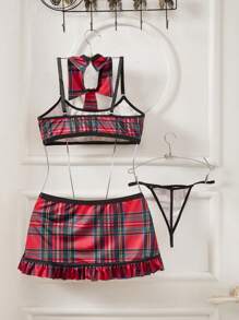 4pcs/Set Women Lingerie Set (Bralette, G-String, Half Slip Skirt, Neck Scarf)