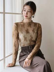 DAZY 女士花卉蕾丝透视长袖上衣
