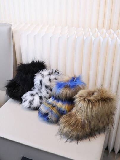 1 双毛茸茸的女婴靴子，冬季保暖内衬雪地靴