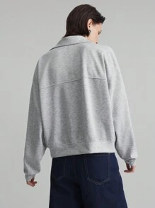 Ontre Women's Casual Solid Color Half-Zip Long Sleeve Sweatshirt, Versatile College Style, Suitable For All Seasons, Light Gray