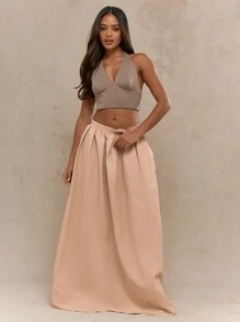 MISSGUIDED Nylon Parachute Fluffy Maxi Skirt - Apricot - View 5