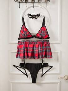 Conjunto de lencería sexy a cuadros de 6 piezas talla grande - Multicolor - Ver 1