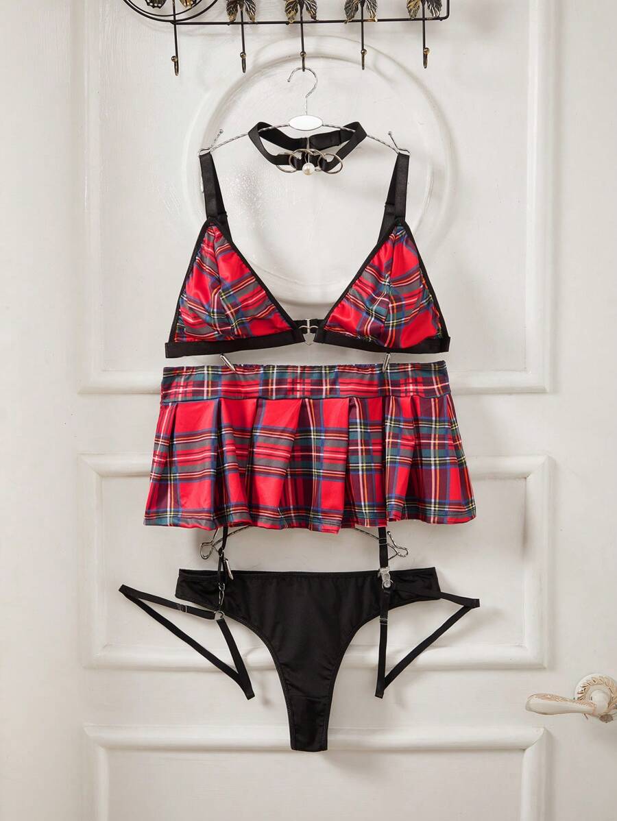 Conjunto de lencería sexy a cuadros de 6 piezas talla grande - Multicolor - Ver 1