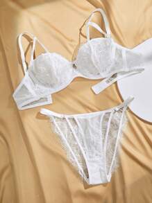 Charlaine Set de 2 prendas de ropa interior - Conjunto de ropa interior transparente de mujer con adorno de encaje francés elegante, para uso diario - Blanco - Ver 8
