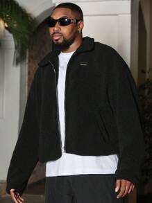 Manfinity VCAY Men's Knit Casual Regular-Fit Fuzzy Loose Long Sleeve Open Front Jacket, Young Fashion, For Fall Winter - Black - View 1