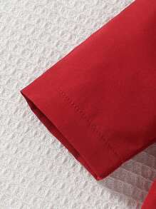 SHEIN 2pcs Baby Boy Style Long Sleeve Shirt Set, White Breathable Long Pants Paired With Red Open Front Shirt, Suitable For Daily Wear, Parties, Vacation, School, Gatherings, Spring/Summer/Autumn - Red and White - View 4