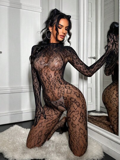 Fantasy Costume Lingerie Verleidelijke Charm, Wild Cat Net Mesh Leopard Print view 4