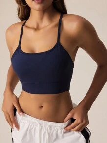 Slayform Slayform Women's Criss Cross Back Sports Bra, Can Be Worn Outerwear - Navy Blue - View 5