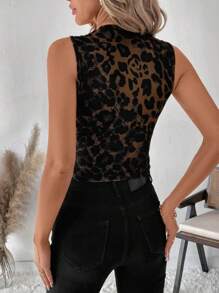 SHEIN Clasi Women's Shiny Leopard Print Tank Top, Autumn/Winter - Silver - View 2