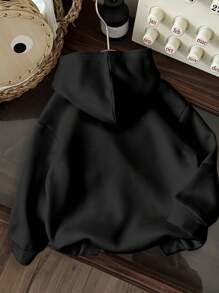 SHEIN EZwear Casual Simple Leaf & New York Graphic Print Loose Fit Women Hoodie Sweatshirt
