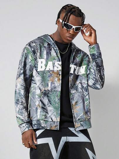 Street Life جاكيت رجالي كنزة بسحاب مطبوع بشعار وطبعة كامو فرع جاف للخريف