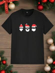 Manfinity Homme Christmas 3 Santa Claus Silhouette Print Casual Crew Neck T-Shirt For Men - Black - View 2