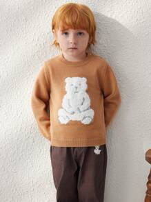 Blossori Young Boys Casual Bear Pattern Sweater, Autumn/Winter - Khaki - View 5