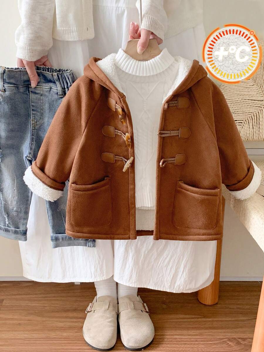 SHEIN 男婴休闲可爱有趣运动时尚绅士学者百搭风格羊毛夹克，适合秋冬季室内外穿着 - 咖啡棕 - 查看 1