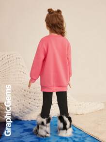 2pcs/Set Girl Cartoon Printed Long Sleeve Top And Solid Color Pants