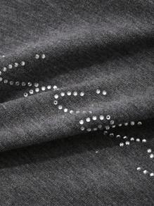 DAZY Women's High Neck Long Sleeve Studded T-Shirt,Fall Clothes - Grey - View 8