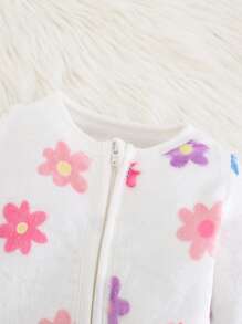 Cozy Pixies Newborn Baby Girl Colorful Floral Print Soft Knit Warm Long Sleeve Jumpsuit, Suitable For Winter, Indoor, Outdoor, Vacation