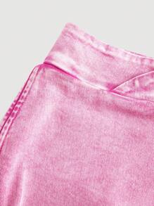 SHEIN MOD Women Asymmetric Waist Drawstring Casual Short Denim Mini Skirt - Pink - View 4