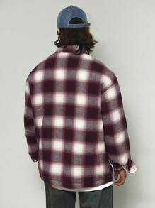 DAZY Men's Plaid Pattern Print Pocket Patched Casual Long Sleeve Shirt,Fall Clothes