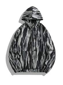 Manfinity EMRG Men's Casual All-Over Print Zip-Up Hooded Jacket & Pants Two-Piece Set, Autumn - Multicolor - View 3