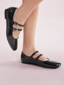 CUCCOO DOLLMOD Women's Black PU Mary Jane Flats, Fashion Casual For Commuting, Dating, Party, Shopping, School Spring Shoes Spring Break Easter For Christmas Spring Shoes - Black - View 5