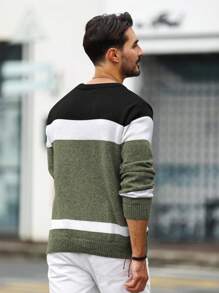 Manfinity Homme Men's Casual Everyday Contrast Color Cable Knit Pullover Sweater