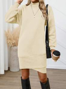 SHEIN LUNE Áo nỉ dài thường ngày cho nữ, thiết kế tối giản và thời trang, thích hợp mặc hàng ngày - Màu be - Xem 4