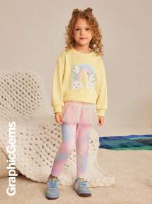 Ung flicka Tie Dye Print Elastisk midja Casual Leggings - Multifärgad - Visa 3