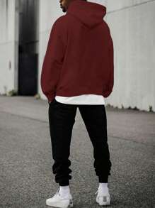 RueChic Conjunto de sudadera con capucha regular con estampado de letras para hombre