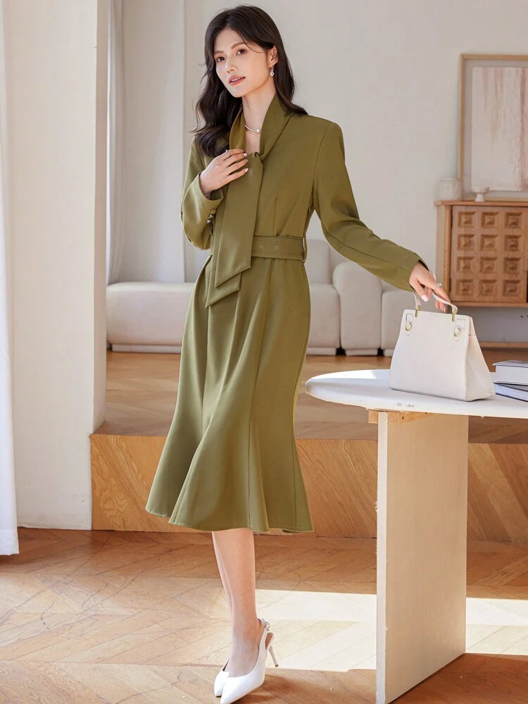 Women's Graceful Fitted Mermaid Dress, French Vintage Style,Fall Dress Long Sleeve Dress