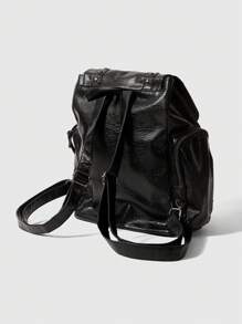 ROMWE Goth Fashionable Rivet Punk Style PU Leather Backpack - Black - View 2