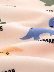 Cozy Pixies 2pcs/Set Young Boy Cartoon Dinosaur Pattern Knit Soft Crew Neck Long Sleeve Pullover Snug Fit Pajama Top And Pants - Multicolor - View 9