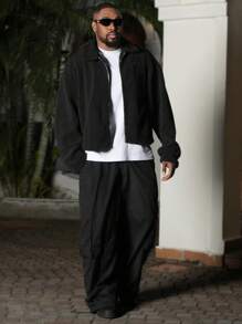 Manfinity VCAY Men's Knit Casual Regular-Fit Fuzzy Loose Long Sleeve Open Front Jacket, Young Fashion, For Fall Winter - Black - View 4