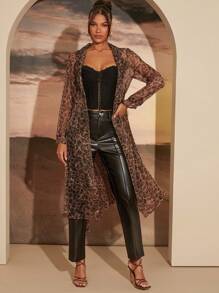 SHEIN Unity 欧根纱动物印花风衣秋冬外套