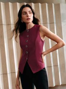 Anewsta Women's Elegant Single-Breasted Round Neck Top, Suitable For Commuting For New Year Clothes Graphic Tees Women Tops - Red - View 7