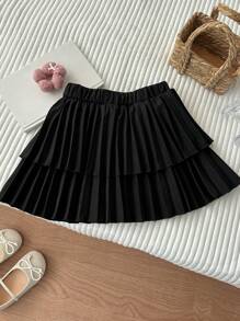 DAZY Young Girl Casual Versatile Simple Solid Pleated Skirt,Girls Summer Outfits - Black - View 6