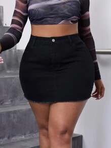 大码女式简约黑色性感牛仔裙
