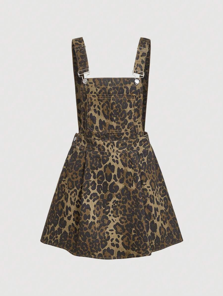 SHEIN MOD 复古休闲女式牛仔及膝围兜连衣裙，蓝色