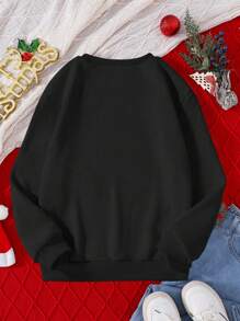 Jersey de Navidad a juego para familia - Cuello redondo, Forro polar acogedor, Estampados gráficos festivos divertidos que incluyen árbol de Navidad, copos de nieve, bastón de caramelo, estrella, campana, adecuado para uso casual de invierno cálido - Negro - Ver 2