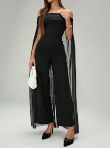 Chiquease Mesh Hooded Women's Slim-Fit Jumpsuit - Black - View 5