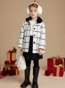 PrepCrw Young Girls' Elegant French Gingham Woven Fitted Front Button Down Collared Jacket, Autumn/Winter - Multicolor - View 3